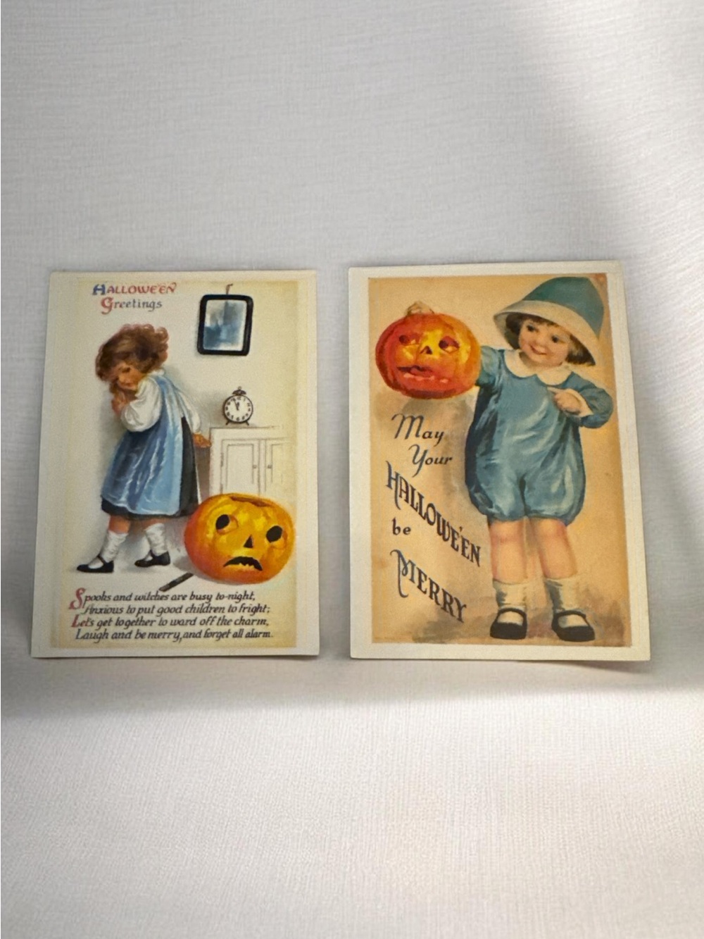 Vintage-Inspired Blue Halloween Child Costume Postcard Set